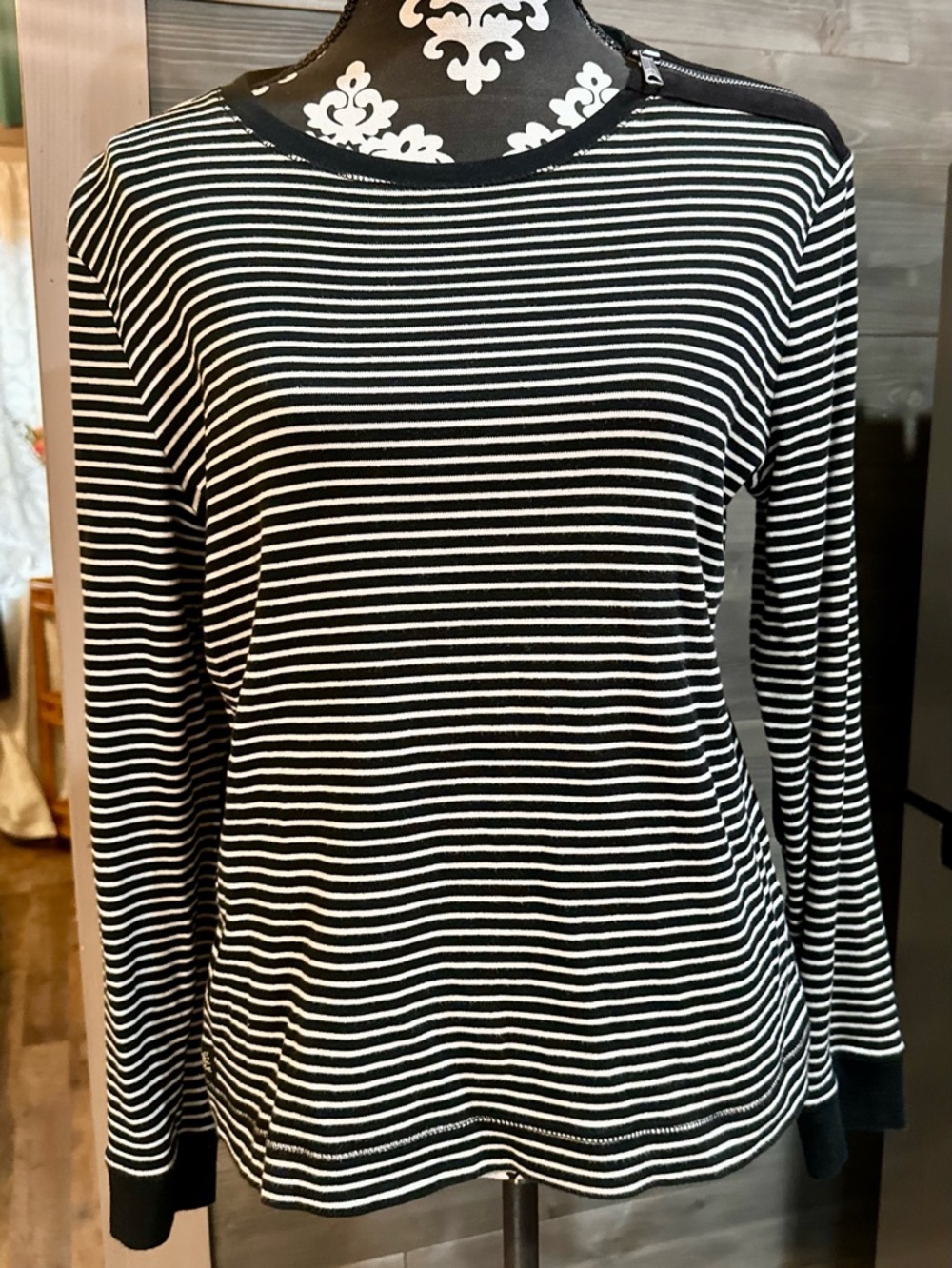 Lauren Ralph Lauren Black & White Striped Long-Sleeve Women's Top size XL